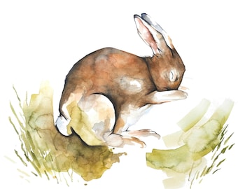 Rabbit Watercolor Print 11 x 14 or 12 x 16 inches