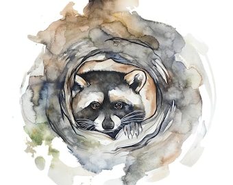 Raccoon Watercolor Print,