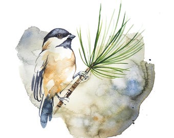 Chickadee Watercolor Print,