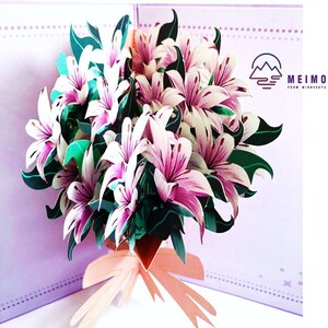 3D Pop Up Greeting Card Handmade Lily Flower Floral Bouquet, Birthday, Mom, Mother, Valentine&#39;s Day Thank You, Spring Summer Family, Friends