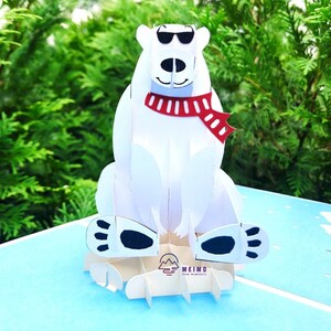 3D Pop Up Greeting Card Polar Bear Handmade Birthday Thank You Think of You Sympathy Vacation Winter Summer Kids Children Family Friends