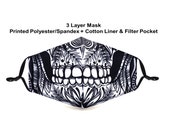Sugar Skull Calavera Face Mask Filter Pocket 2 Filters Reusable Washable 3 Layer Fashion Print Graphic High Quality Free Shipping