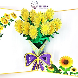 3D Pop Up Sunflower Flora Handmade Greeting Card Birthday, Anniversary, Mom, Mother&#39;s Day Thank You, Teacher Nurse Sympathy, Spring Summer