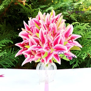 3D Pop Up Card Handmade Lily Flower Floral Bouquet Birthday Mom Mother Valentine&#39;s Day Spring Summer Anniversary Love Sympathy Thank You