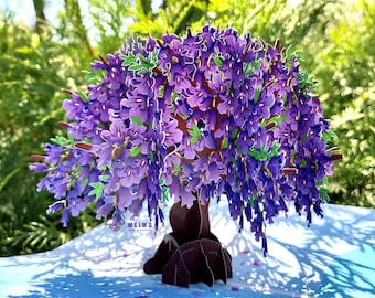 3D Pop Up Greeting Card Jacaranda Flower Floral Birthday Thank You Valentine's Day Love Anniversary Spring Summer Garden Family Friends Gift