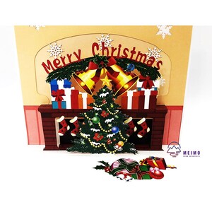 3D Pop Up Greeting Card Handmade Merry Christmas Thanksgiving Fireplace Christmas Tree Bell Family Friends Free Shipping USA