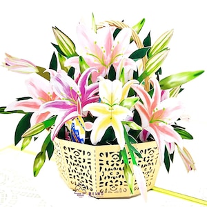 3D Pop Up Greeting Card Flower Floral Lily Birthday Thank You Mother Mom Sympathy Valentine’s Day Spring Summer Garden Nature Family Friends