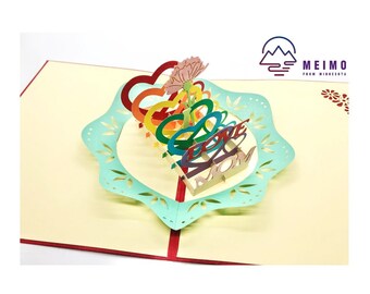 3D Pop Up Greeting Card Flower Heart with Envelope for Mother's Day, Love Mom, Happy Birthday Gift & Decoration Free Shipping USA