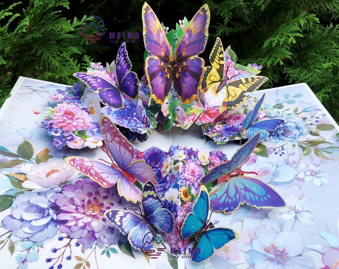 3D Butterfly Pop up Card - Handmade Floral Greeting - Etsy