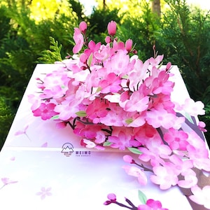 3D Pop Up Greeting Card Flower Cherry Sakura Blossom Handmade Birthday Mother Mom Thank You Valentine&#39;s Day Sympathy Spring Summer Garden