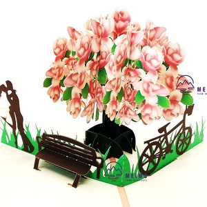 3D Pop Up Greeting Card Flower Floral Sakura Cherry Birthday Couple Love Anniversary Dating Engagement Spring Summer Family Friends Gift
