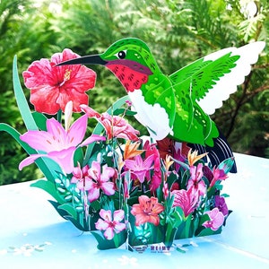 3D Pop Up Greeting Card Hummingbird Bird Handmade Birthday Mom Mother Thank You Teacher Colleague Valentine's Day Sympathy Spring Summer