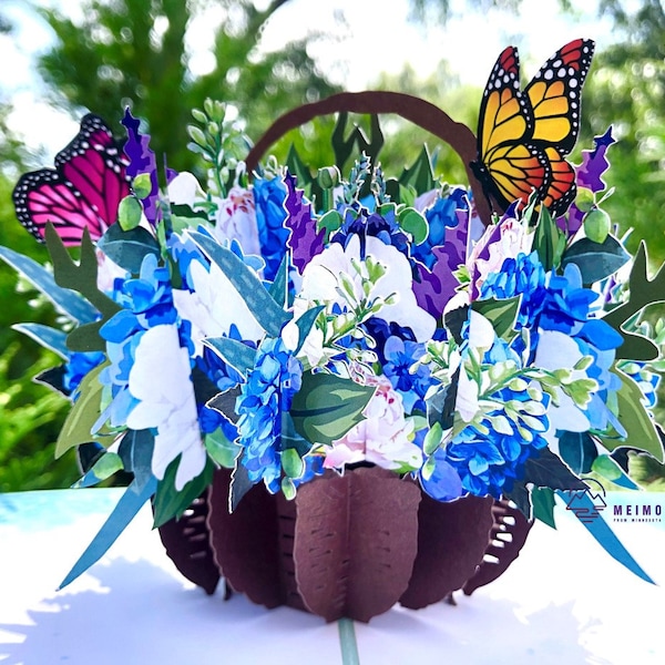 3D Pop Up Greeting Card Flower Floral Butterfly Handmade Birthday Thank You Valentine's Day Teacher Think of You Anniversary Spring Summer