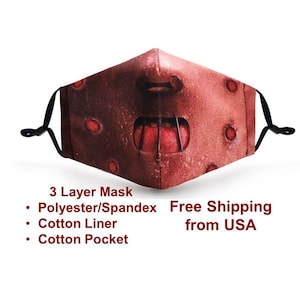 Hannibal Lecter Face Mask Halloween Costume with Filter Pocket 2 Filters Reusable Washable 3 Layer High Quality Print Graphic Unisex