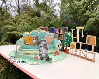 3D Pop up Greeting Card Cat Kitty Kitten Pet Birthday Mom Mother's - Main Image