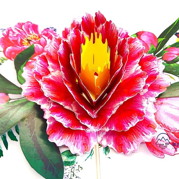 3D Pop Up Greeting Card Peony Flower Floral Handmade Birthday Thank You Valentine's Day Love Sympathy Congratulations Spring Summer Gift