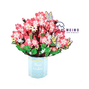 3D Pop Up Greeting Card Sakura Cherry Flower Blossom Floral Birthday Mom Mother Valentine&#39;s Day Love Anniversary Garden Family Friends Gift