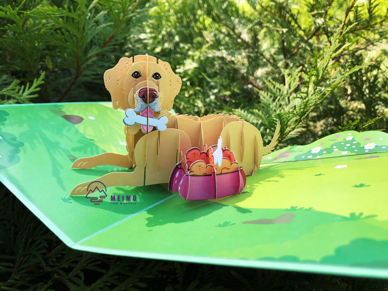 3D Pop up Greeting Card Dog Puppy Golden Retriever Pet - Etsy