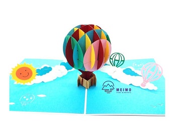 3D Pop Up Card Handmade Hot Air Balloon, Birthday, Anniversary, Graduation, Thank You, Sympathy Kids Children Gift Family Friends Bon Voyage