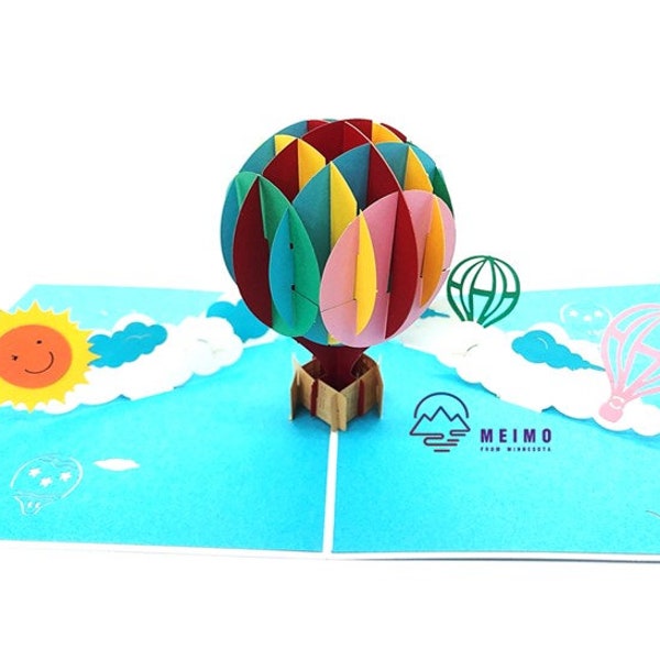 3D Pop Up Card Handmade Hot Air Balloon, Birthday, Anniversary, Graduation, Thank You, Sympathy Kids Children Gift Family Friends Bon Voyage