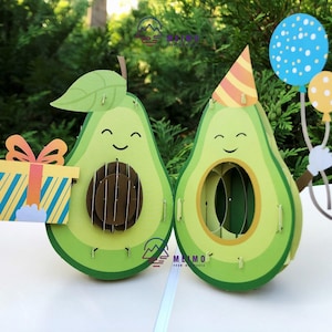 3D Pop Up Greeting Card Avocado Guacamole Birthday Couple Husband Wife Boyfriend Girlfriend Father Mother Health Party Family Friends Gift