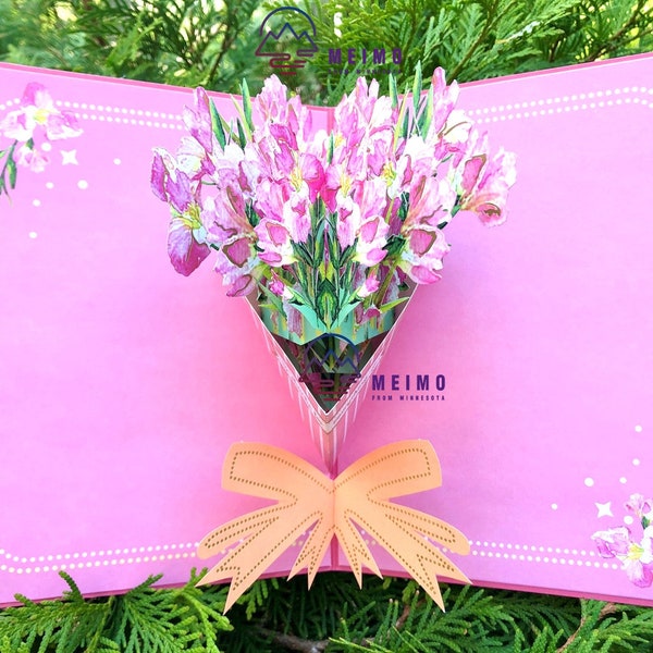 3D Pop Up Card Handmade Greeting Gladiolus Flower Flora, Birthday, Mom Mother Valentine's Day Spring Summer Thank You Anniversary Love Gift