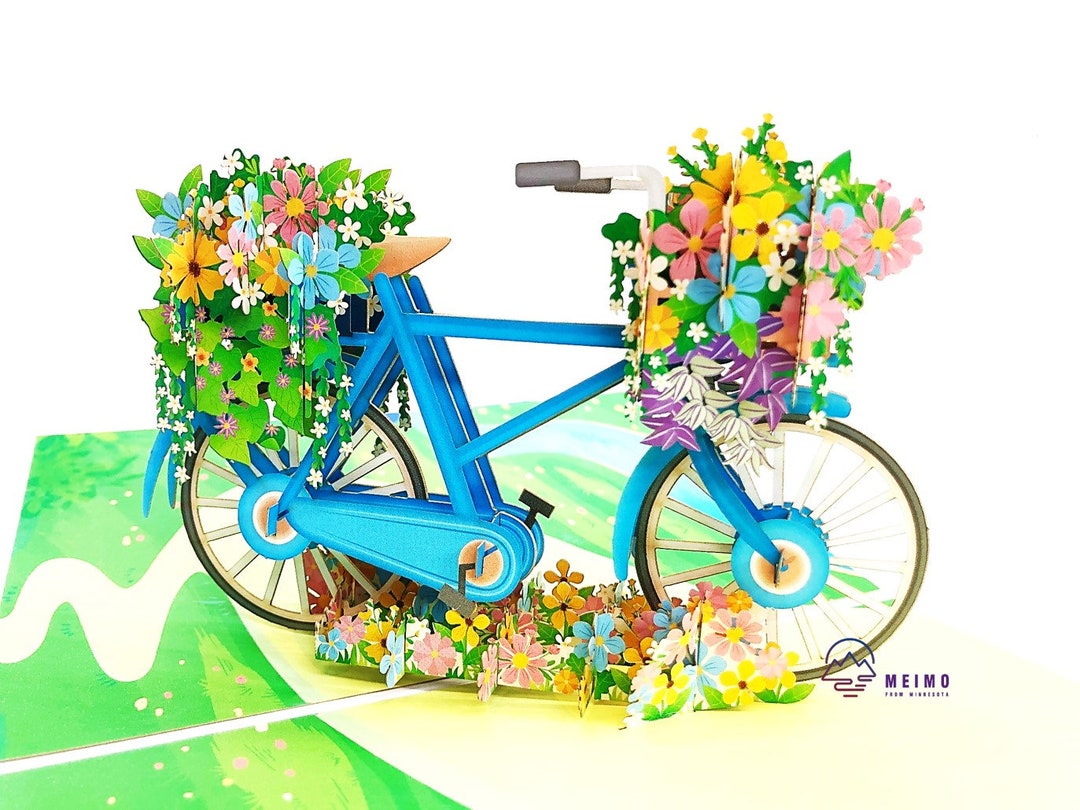 3D Pop up Greeting Card Flower Bike Handmade Birthday Thank You ...