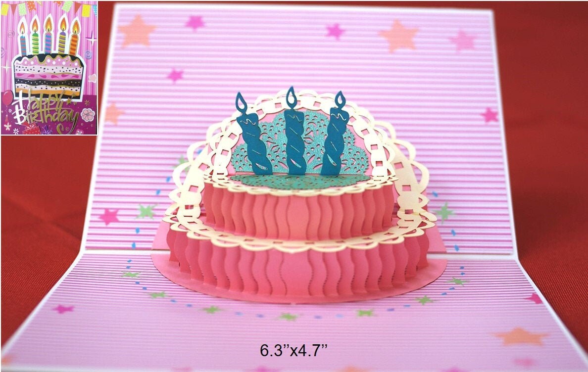 3D Pop Up Card Happy Birthday Cake Card With Paper Candle Greeting Holiday Decor 