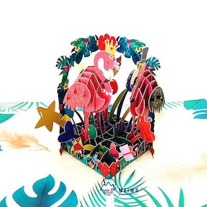3D Greeting Card Flamingo Bird Couple Birthday Parents Mom Dad Husband Wife Love Anniversary Dating Holidays Vacation Family Friends Gift