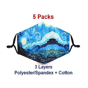 Starry Night Face Mask (5 pcs) Filter Pocket 2 Filters Reusable Washable 3 Layer High Quality Graphic Fashion Free Shipping