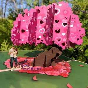 3D Pop Up Greeting Card Heart Sakura Cherry Flowers Couple Birthday Anniversary Love Valentine’s Day Wife Girlfriend Wedding Handmade Gift