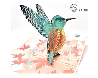 3D Pop Up Card Hummingbird Bird Greeting Card Handmade Birthday Mom Mother's Day Teacher Nurse Valentine Anniversary Love Thank You Sympathy