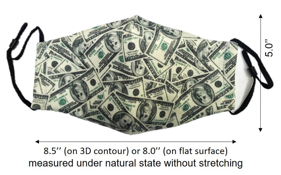 100 Dollar Face Mask with Filter Pocket 2 Filters Reusable Etsy
