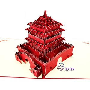 3D Pop Up Greeting Card Handmade Vintage Asian Tower Castle, Birthday, Christmas, Holidays, Anniversary, Love, Valentine, Thank You, Moving