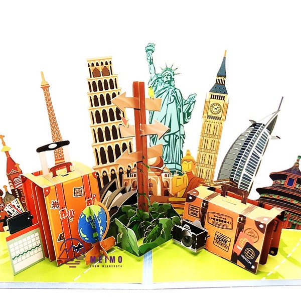 3D Pop Up Greeting Card World New York London Paris Italy Mexico Thailand Sydney Vacation Visit School Class Club Team Family Friends Gift
