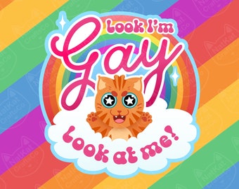 Rainbow Cat LGBT+ Sticker: Matte or Holo Vinyl