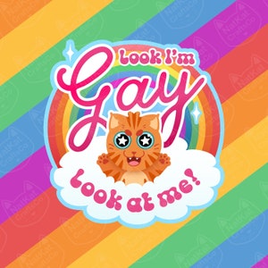 Sticker chat arc-en-ciel gay ! (Autocollant mignon, autocollant vinyle mat/holo, LGBT+)