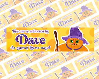 Magical Cheese Wizard Cat Bumper Sticker: Dave the Dairy Defender