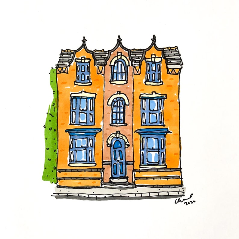 Ilustración de la casa dibujada a mano / Retrato de la casa / | Etsy