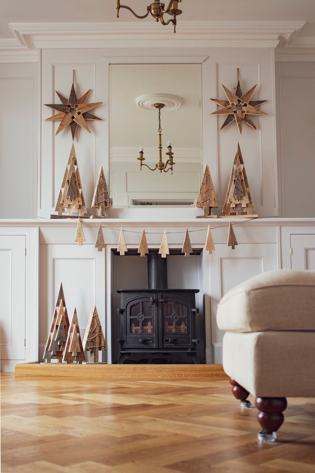 Wooden Christmas Decor Wooden Tree Table Centrepiece Fireplace Wreath