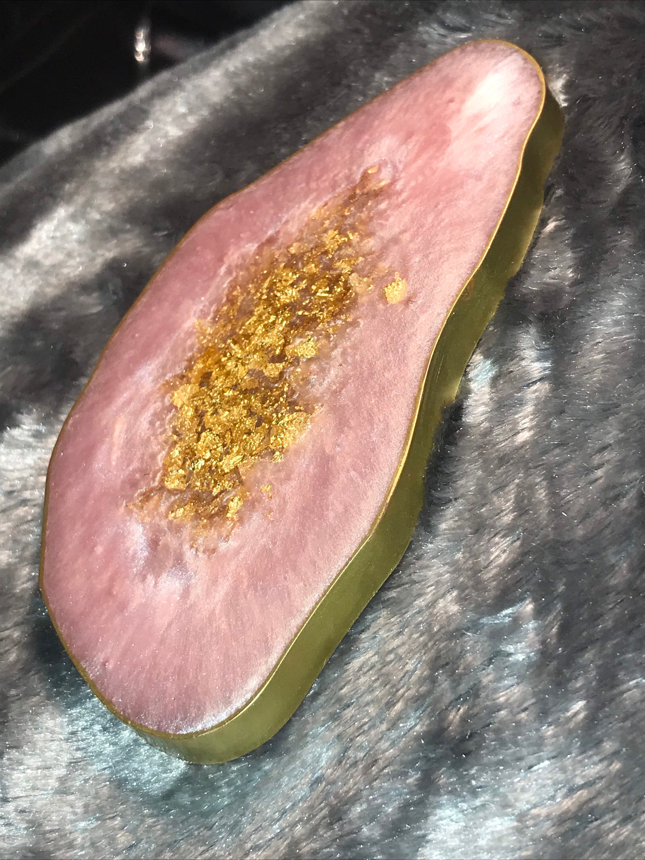 Crystal style resin coaster with gold flakes and colour of Etsy