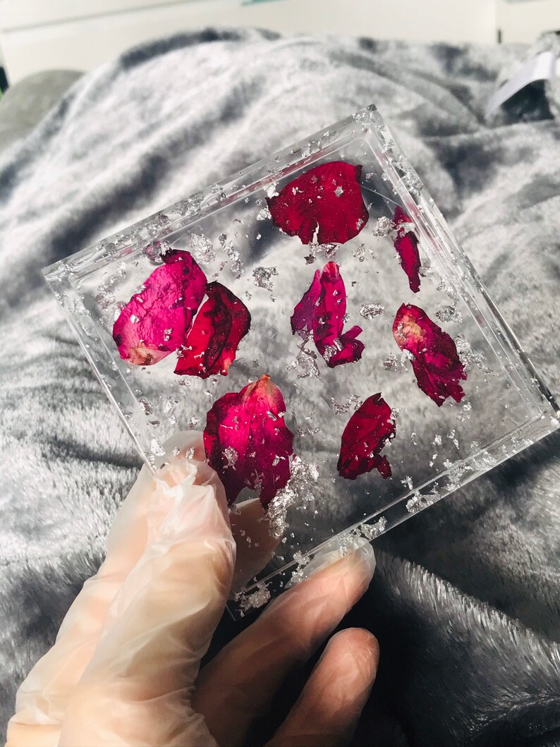 Handmade Resin Coasters With Rose Petals and a Choice of Gold Etsy