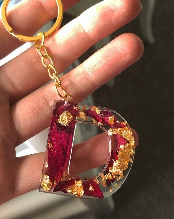 Handmade Resin Letter Keychain Rose 