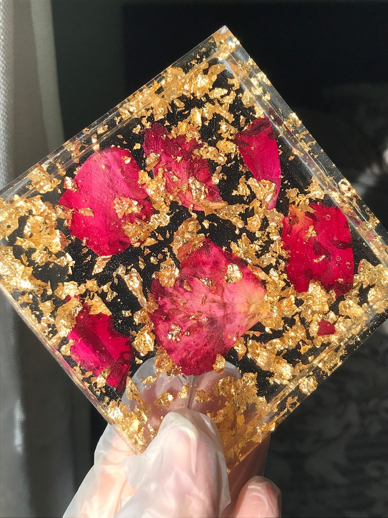 Handmade Resin Coasters With Rose Petals and a Choice of Gold Etsy