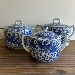 Vintage Flying Phoenix Set aus 3 abgedeckten Schalen aus Japan