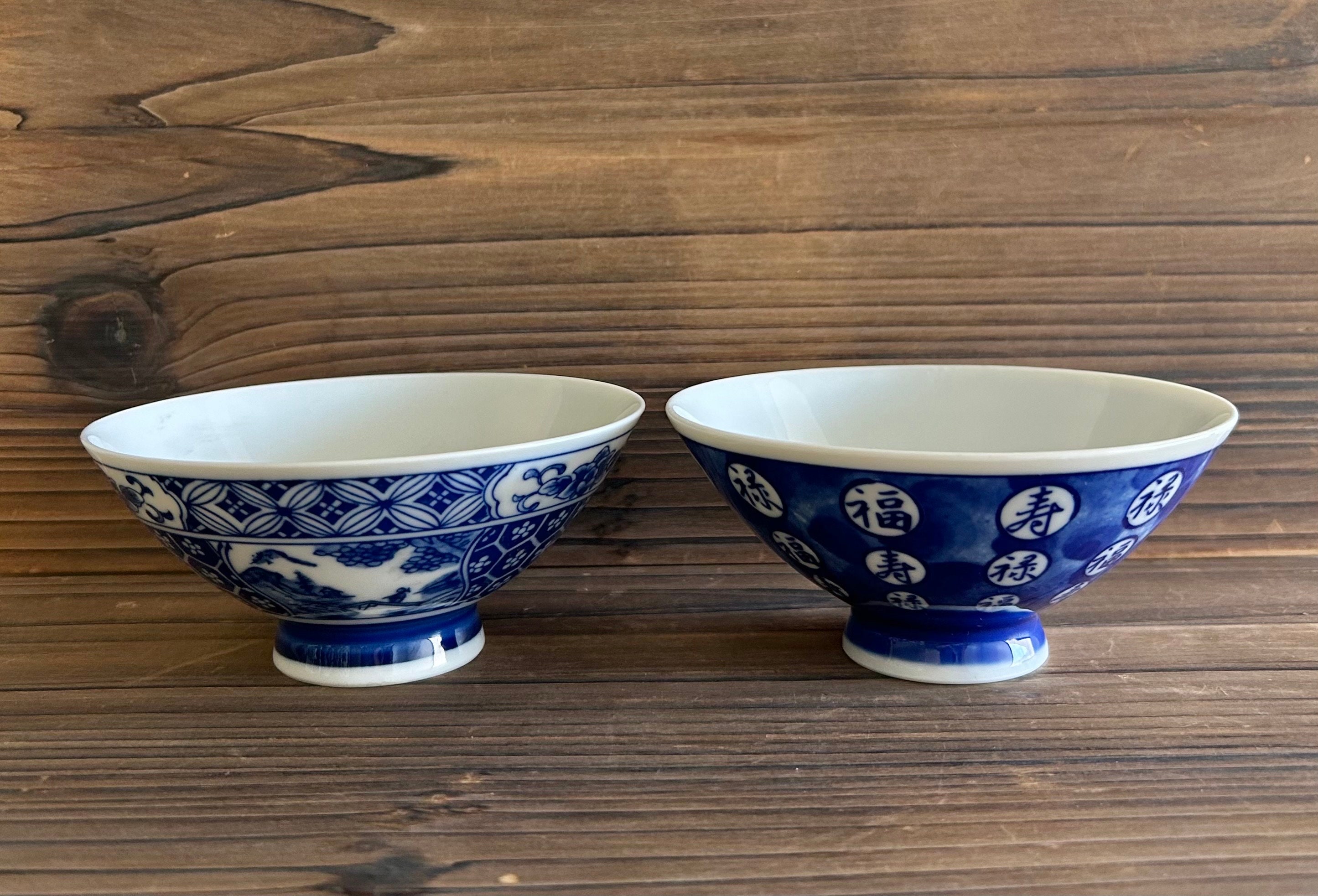 Vintage japanese rice bowl set of 4 mis matched blue and white etsy