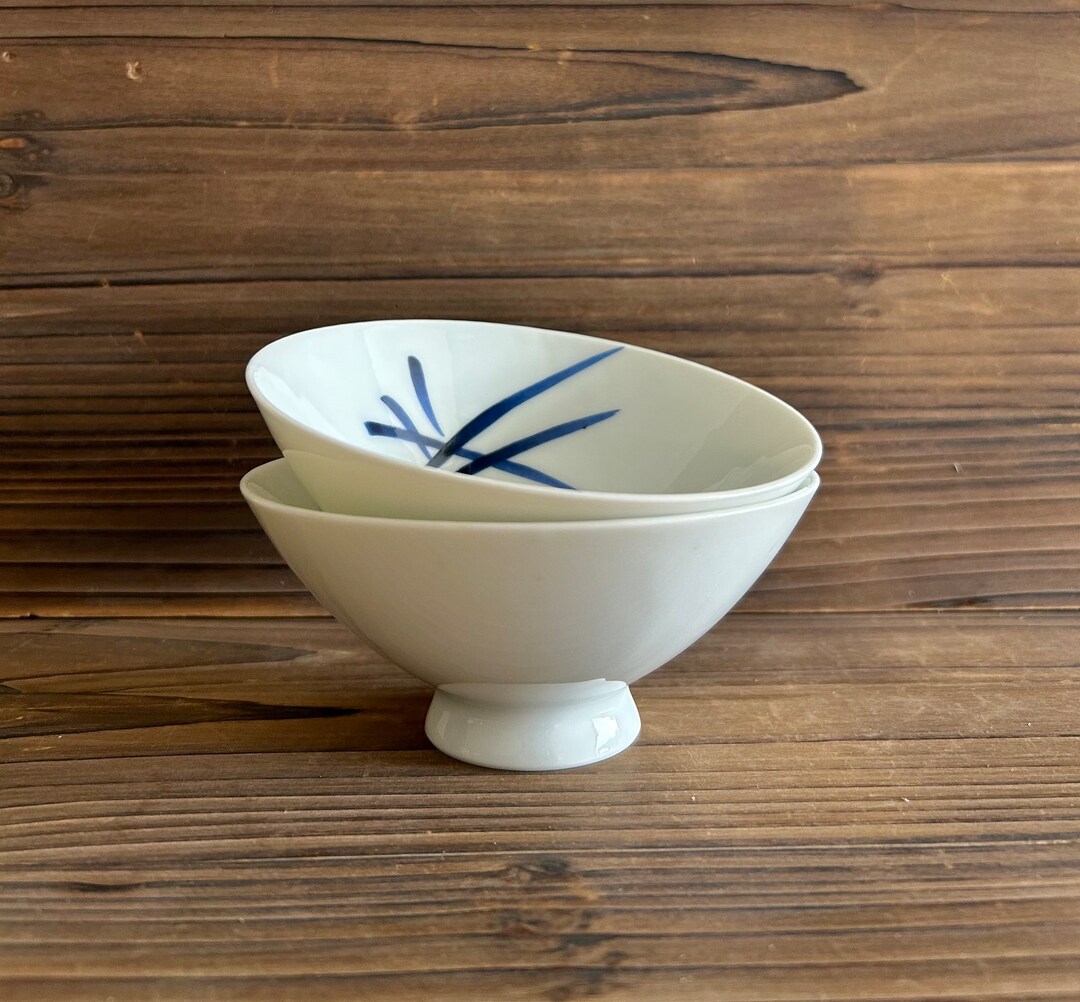 Vintage japanese rice bowl set of 2 indigo blue pattern etsy