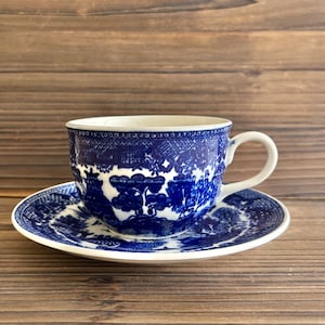 Blue Willow pattern transferware cup & saucer set made in Japan