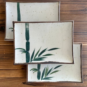 vintage Japanese plates with bamboo design set of 3