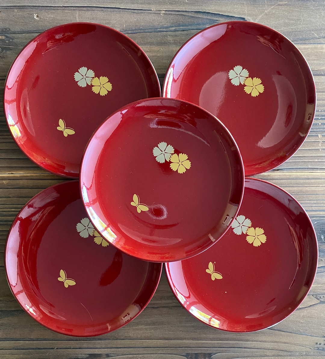 Vintage Japanese Lacquerware Plate Set of 5 Hanae Mori Chiki Chic Etsy
